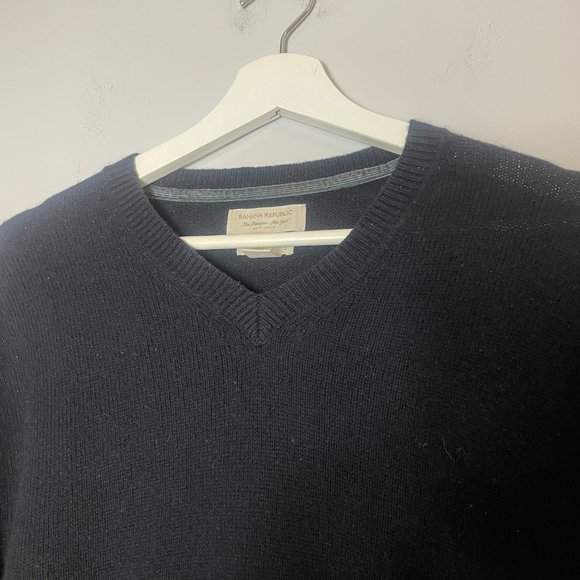 Banana Republic Black V-Neck Cotton Cashmere Blend Sweater Fall Preppy - Picture 3 of 7